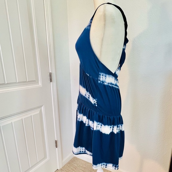 NWOT TIE DYE BLUE & WHITE SANTA MONICA BEACH LOGO SUMMER SWIM DRESS POOF! NY - Picture 4 of 7